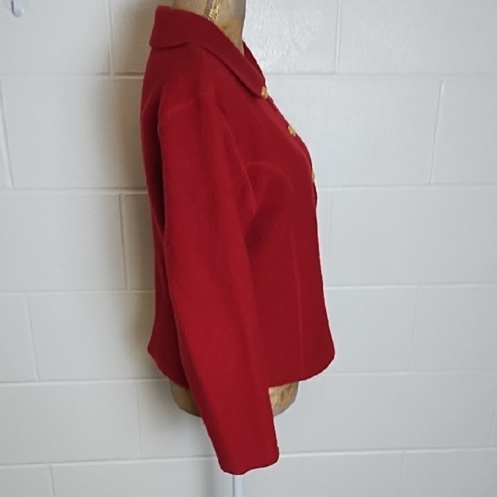 Dark Red Wool Cardigan with Gold Buttons - Picture 11 of 15